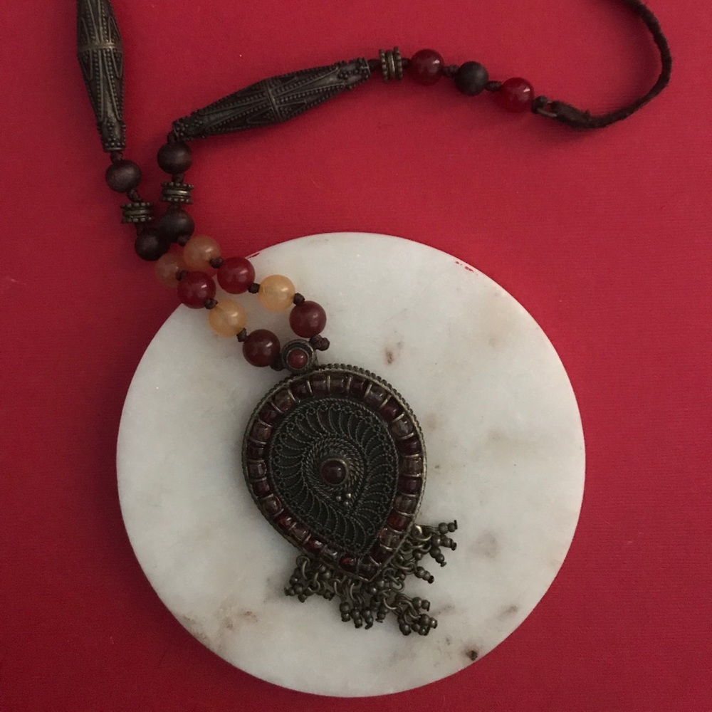 Boho Style Faux Stone Beaded and Bronze Necklace